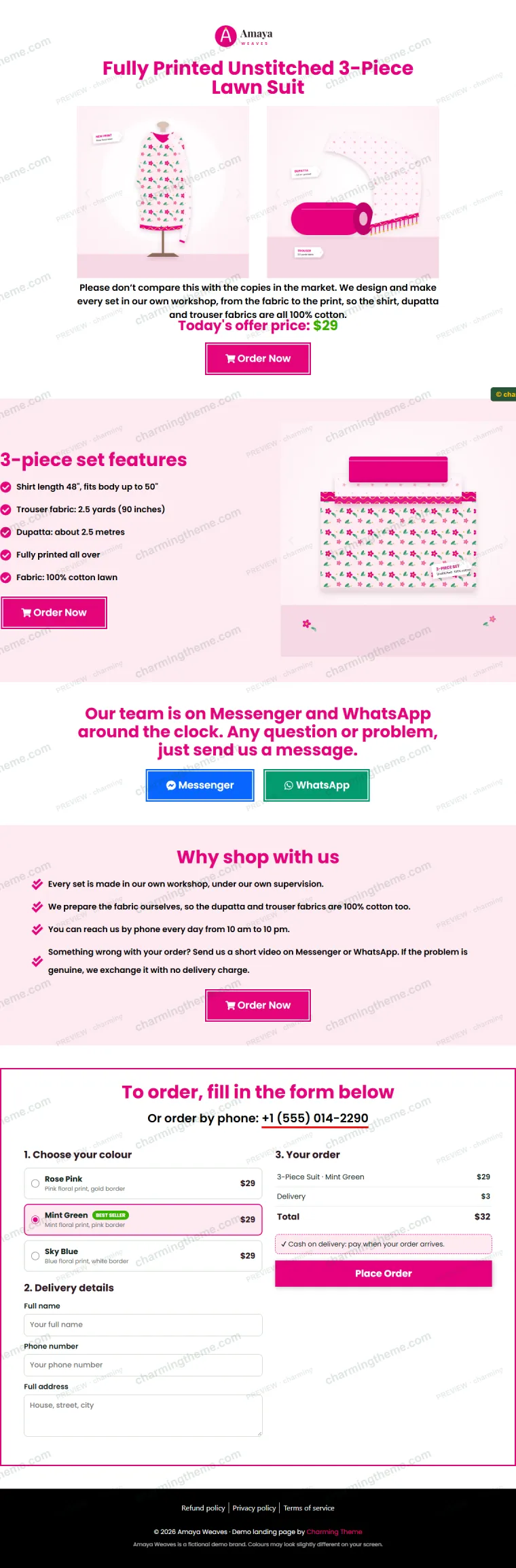 Pratonton penuh templat landing page pakaian Elementor