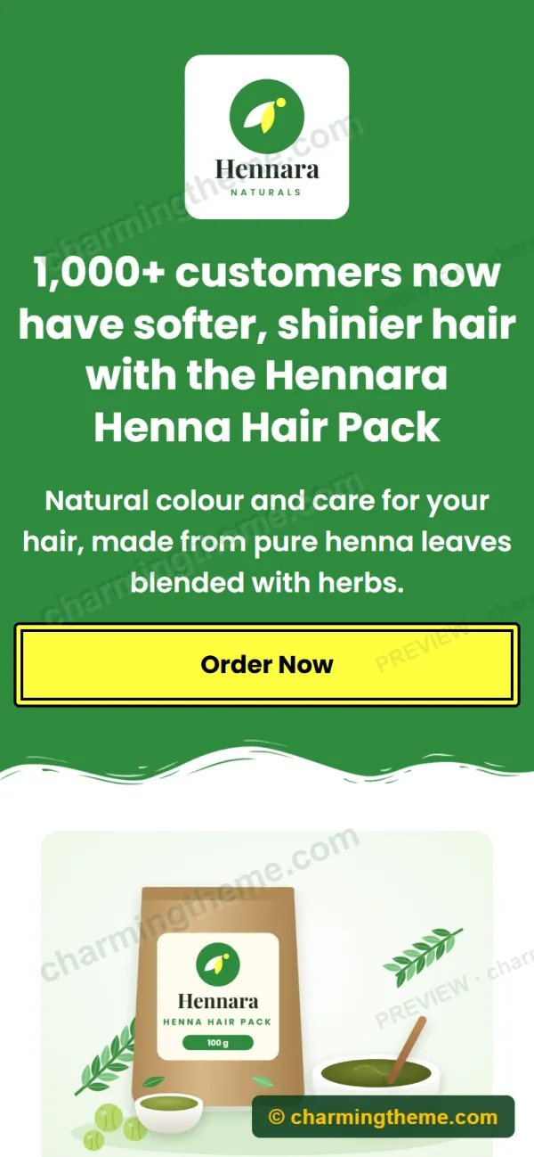 Mobile view of the henna landing page template