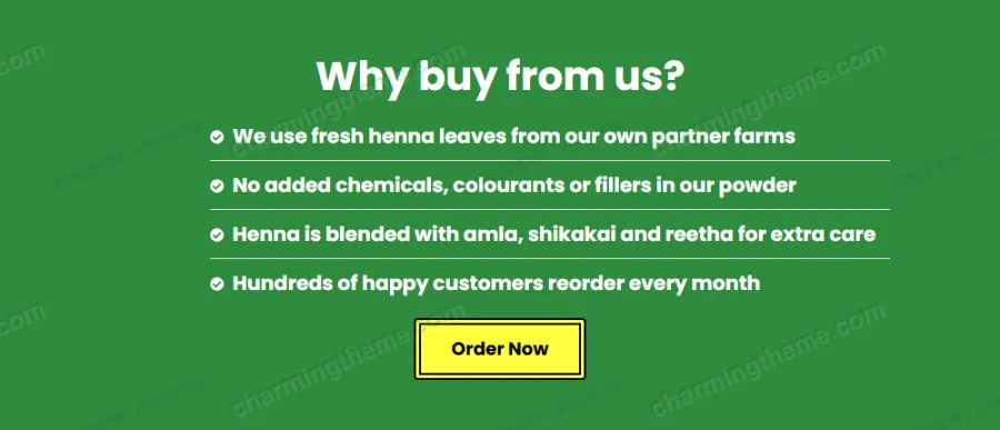 Why buy from us section in the henna landing page template