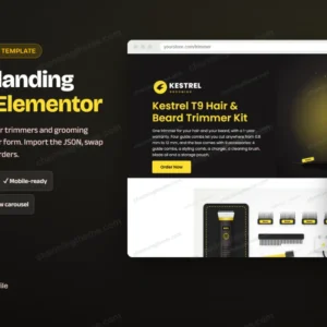 Trimmer landing page template for Elementor: desktop and mobile preview, $5