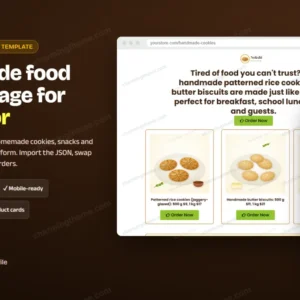 Homemade food landing page template for Elementor: desktop and mobile preview, $5