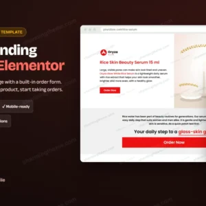 Beauty product landing page template for Elementor: desktop and mobile preview, $5