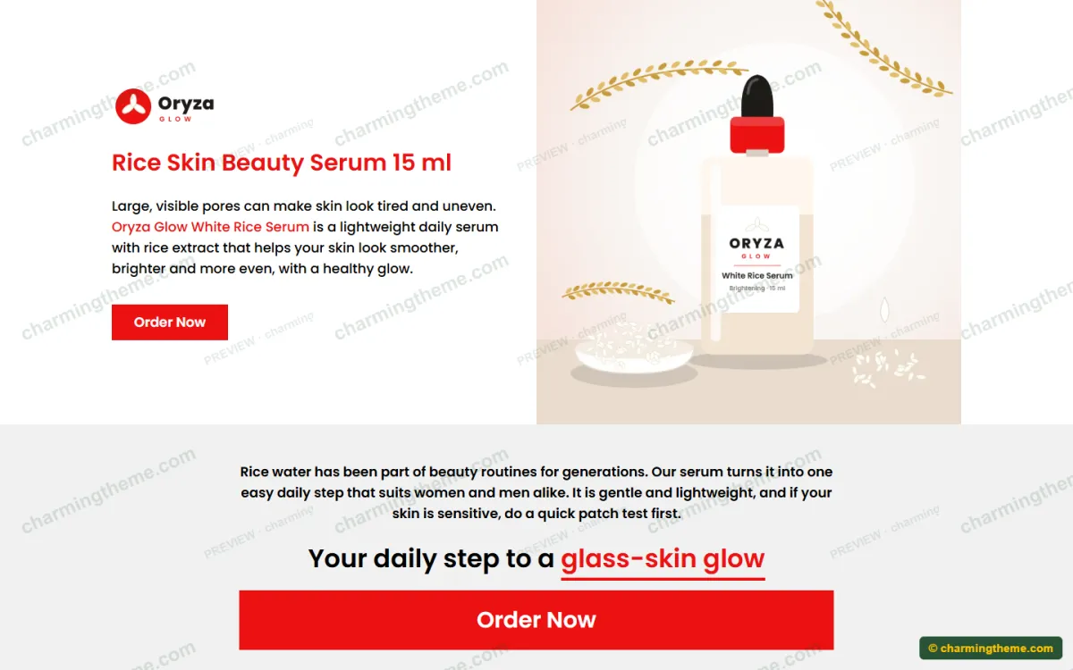 Split hero section of the Elementor skincare landing page template