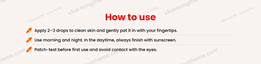 How to use section with dropper icons in the skincare landing page template