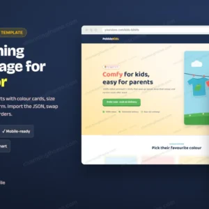 Kids clothing landing page template for Elementor: desktop and mobile preview, $5