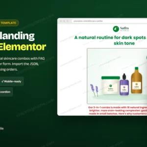 Skincare combo landing page template for Elementor: desktop and mobile preview, $5