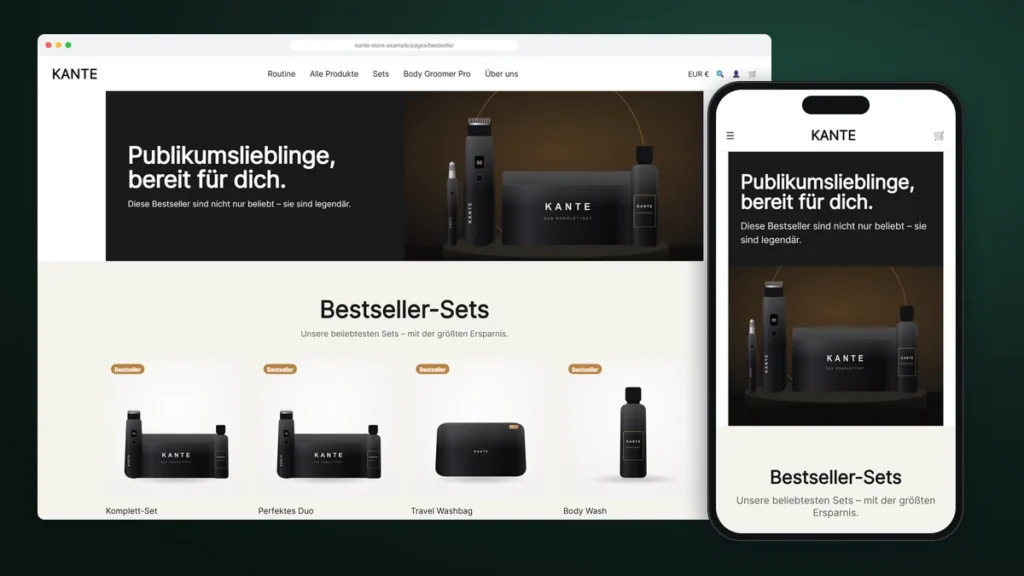 Shopify bestsellers landing page on desktop and mobile