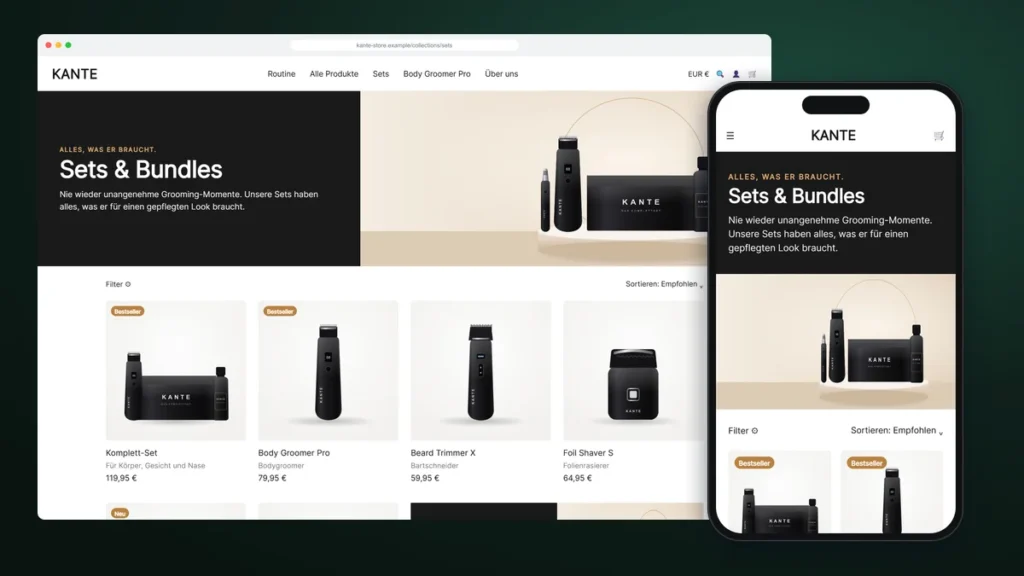 Custom Shopify collection page on desktop and mobile
