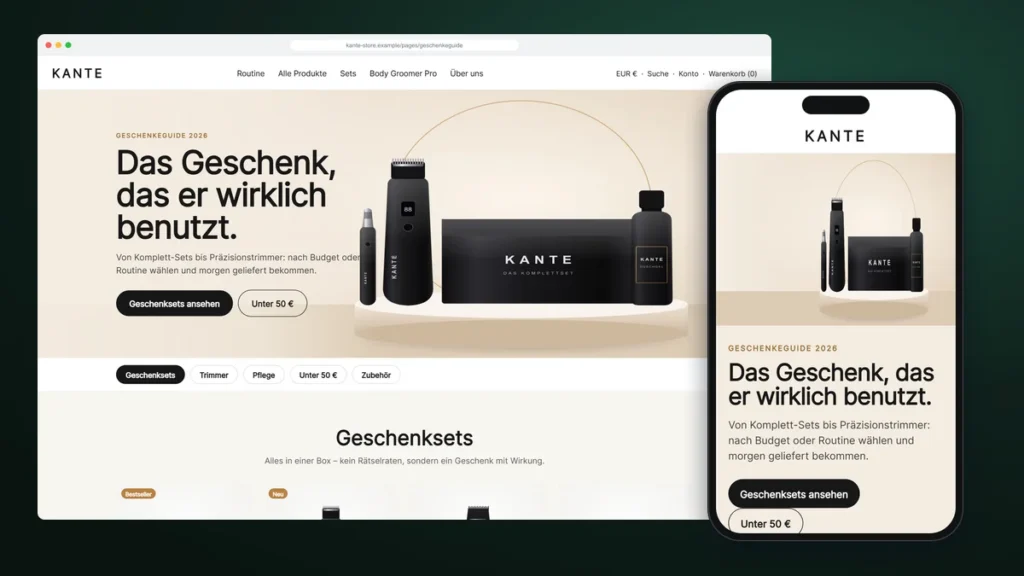 Custom Shopify gift guide page on desktop and mobile